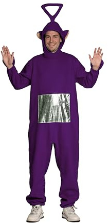 Partychimp costume personaggio TV per adulti onesie in peluche tuta pigiama con cappuccio unisex rosso giallo viola o verde taglie S, M, L o XL (Viola, M/L)