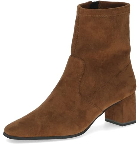 CAPRICE Bottines femme à talons à fermeture éclair véganes, Marron (Brown Stretch), 38 EU