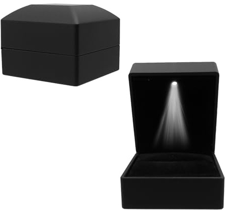 LEIBOCHAO Boîtes Cadeau en Velours en Velours Noir, Coffret à Bague avec Éclairage Interne LED, Boite Bague pour Mariage, Anniversaire, Fiançailles, Demande en Mariage (Noir)