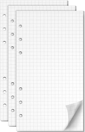 3 Packungen Nachfüllpapier Kariert, 6 Löcher Nachfüllbare Refill Paper Papier Nachfülleinlagen Ringbucheinlagen für A6 Notizbuch Skizze Tagbuch Malerei Bullet Journal(COLOR:Weiß)