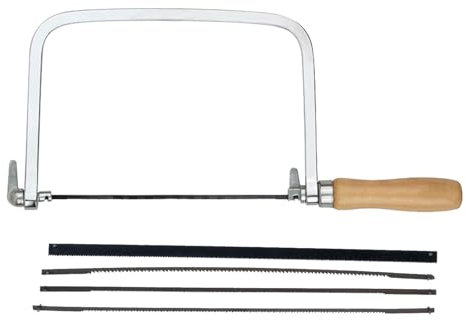 Sierra de Marquetería, Arco Sierra Marquetería, Sierra de Arco, Segueta para Marquetería, Sierra Para Metales, Sierra de Mano, Marco de Sierra en Forma de U, con 4 Hojas de Sierra de Acero