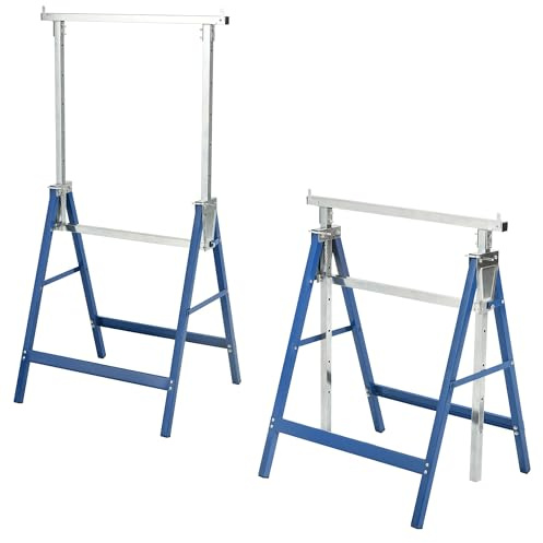 DWVO Workhorse 2 Pack Folding Saw Horse with 2x4 Brackets, 6 Speed Adjustable Legs, Heavy Duty Saw Horses for Woodworking, Contractors, Carpenters