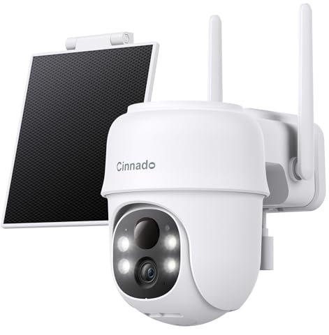 Cinnado 2K Camara Vigilancia WiFi Exterior Solar - Camaras Vigilancia Domicilio WiFi 2,4G hz, 360° Cámara Exterior sin Cables con Bateria, PIR Sirena, Visión Nocturna Color, IP65, Blanco