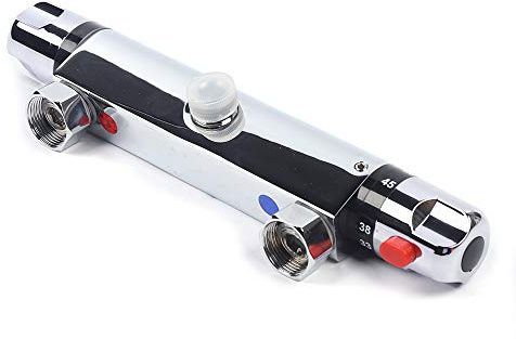 Grifo termostático de ducha antiquemaduras – 38 °C temperatura constante ± 1,5 °C y regulación automática de la temperatura – Grifo mezclador de pared de latón con protección infantil para baño/ducha