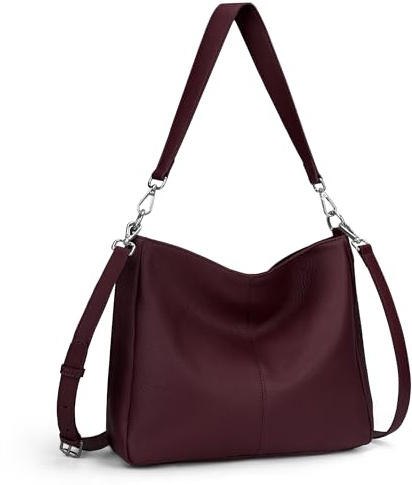 befen Borse a tracolla in vera pelle per donna Borsa Hobo grande Borse a spalla Borsette da donna con 2 cinghie, Rosso bordeaux., 11.8''(L) x 3.9''(W) x 10.2''(H)