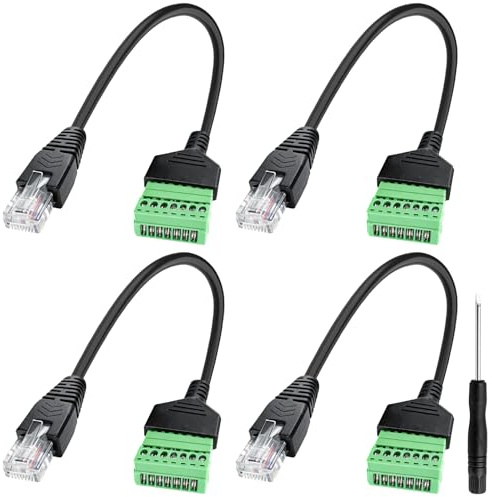 Leikurvo 4 stycken RJ45-kontakter till 8 stift skruvklämblocksadapter, RJ45-kristallkontakt kabel till 8 stift, RJ45-kontakt till 8-polig Ethernet-anslutning för CCTV DVR Cat6 Cat5
