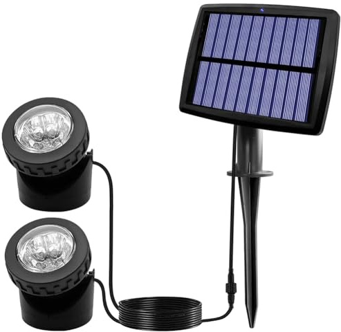 Flaroey Focos solares para estanques, luces LED solares subacuáticas con doble cabeza, impermeable, de paisaje submarino, iluminación A