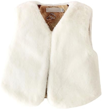 Chanpning Gilet en Fausse Fourrure Enfant Fille Col En V Manteau Veste Peluche Sans Manches Couleur Unie Gilet En Polaire Épaissir Blouson Hiver Chaud Manteaux