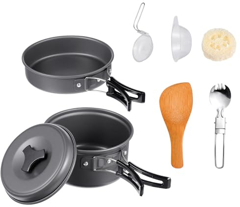 iplusmile Juego de Cocina para Picnic Portátil de Aleación de Aluminio Utensilios de Cocina para Acampar 1-2 Personas Kit de Vajilla Ligera y Resistente para Senderismo y Actividades al