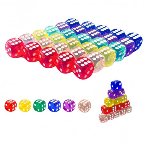 Jushion Würfel Set,14mm Spielwürfel, Bunte Acryl Würfel,Abgerundete, Geeignet für Würfelspiele, Mathe Lernwürfel, Brettspiele, Bars, Partys, und KTV (30)