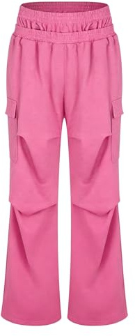 TiaoBug chinos herrbyxor normal passform cargobyxor med stora fickor stretch midjeband utomhusbyxor hip hop dansbyxor säckig byxor, ROSA, XS