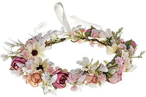 Merroyal Fiore verde corona eucalipto corona foglia floreale corona Boho matrimonio (verde foglia rosa fiore)