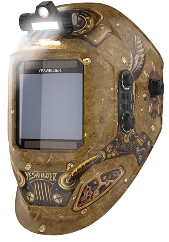 YESWELDER Auto Darkening Welding Helmet with LED Light, 1/1/1/1 True Color Large Viewing 3.93X3.66 Welding Hood with 4 Arc Sensor, Wide Shade 4/5-9/9-13 for TIG MIG ARC Cut LYG-17800F-ST