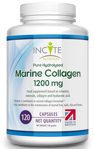 Marine Collagen Supplements for Women & Men 1200mg | 120 High Strength Marine Collagen Capsules | Pure Superior Type 1 Hydrolysed with Hyaluronic Acid, Vitamins C, E, B12, Copper, Zinc and Iodine