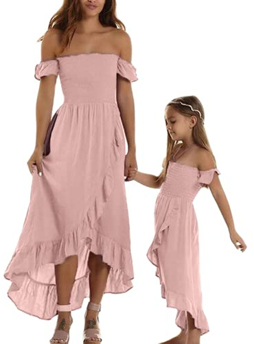 Loalirando Madre e Hija Vestidos Largos Elegantes Vestidos Familia Verano Sin Tirantes Vestido Princesa Niña/Vestidos Mujer Elegantes, Rosa, S
