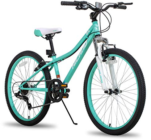 HILAND Climber 24 Zoll Kinderfahrrad Mountainbike MTB mit Federgabel 7 Gang V-Bremse Jugend Mädchen Jugendliche Fahrad Mintgrün