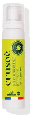 CRUSOÉ - Spray Anti Tiques - Dès 3 Ans - Efficacité 5H - Formulation 100% Végétale - Certifié Écogarantie - Fabriqué En France - 75 ml