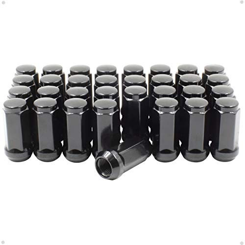 Wheel Accessories Parts Set of 32 Black Solid 1-Piece Lug Nut Installation Kit 9/16 UNF Thread 1.9 Long 3/4 Hex Fits Dodge Ram 2500 Ford F250 Ram 2500