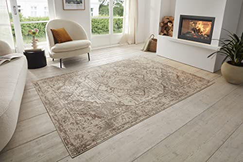 Hanse Home Sand Vintage Teppich – Orientalischer Kurzflor Wohnzimmerteppich Weicher Orient-Teppich Läufer für Schlafzimmer, Esszimmer, Wohnzimmer, Flur, Küche – Creme Braun, 240x340cm
