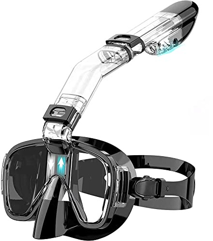 LOOR Maschera da snorkeling pieghevole con supporto asciutto e fotocamera, anti-appannamento, attrezzatura professionale per snorkeling, colore nero