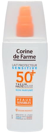 Corine de Farme - Lait Protecteur SPF50+ Sensitive - Haute Protection Solaire Visage et Corps - Monoï de Tahiti - Hypoallergénique - Peaux Sensibles - 150 ml - Fabrication Française