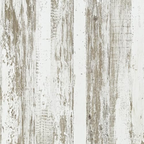 WENMER White and Brown Rustic Wood Grain Wallpaper, 17.3 x 118, 14.1 sq.ft. Peel and Stick, Waterproof, Multi-Surface Use