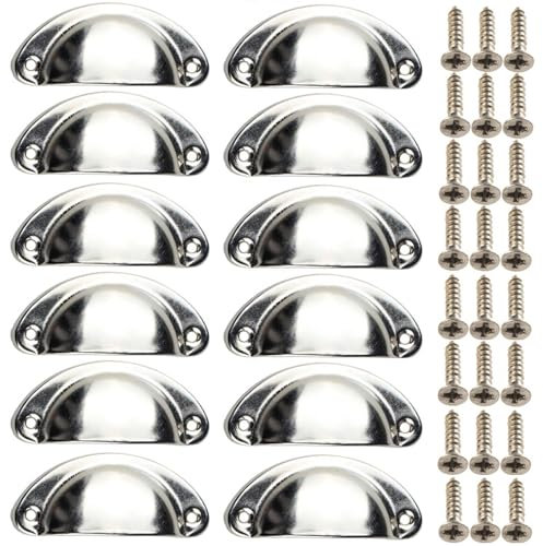 Mokife 12 Tiradores Conchas Armarios Vintage, Metal Manijas de Copa Pomos de Muebles Puerta con Tornillos para Cajones Armario Cómoda, Plata