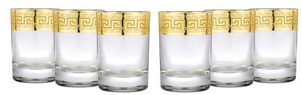 Joseph Sedgh Collection Greek Key Shot Glasses Set of 6-2 oz Heavy Base, Round Cylinder. Ideal for Tequila, Vodka, Aperitif, Espresso. Dishwasher Safe Premium European Grade Glassware