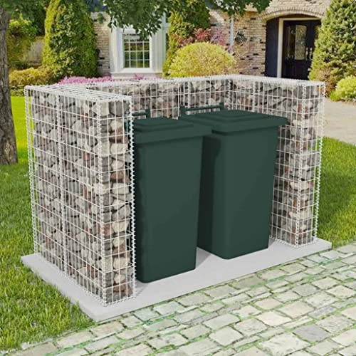 Générique Cadre à Gabion de Poubelle Double Acier 180 x 100 x 120 cm,Maison & Jardin,Produits ménagers,Accessoires pour conteneurs à déchets,Cache-conteneurs à déchets,Argent,73.63 LB,142559