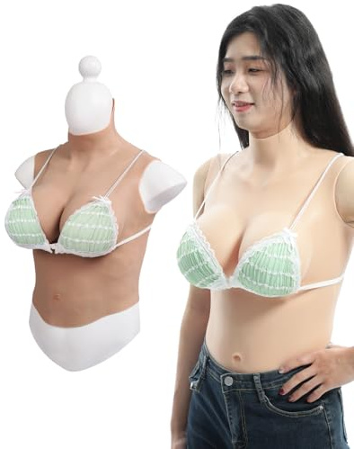 Peikey Faux Sein Silicone, [Version Demi-Crops] Fausse Poitrine avec Soutien-Gorge Approprié, Bust en Silicone réaliste pour Travesti, Crossdress, Cosplay, Bonnet C Marron avec Coton Léger