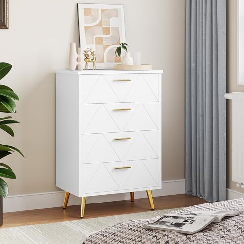 YITAHOME Kommode mit Schubladen, Komodenschrank mit 4 Schubladen, Kommode Schlafzimmer, Kommoden, Kommode Flur, Schubladenkommode, Kommode Hoch, Schubladenschrank Holz, 62 * 35 * 96 cm (Weiß)