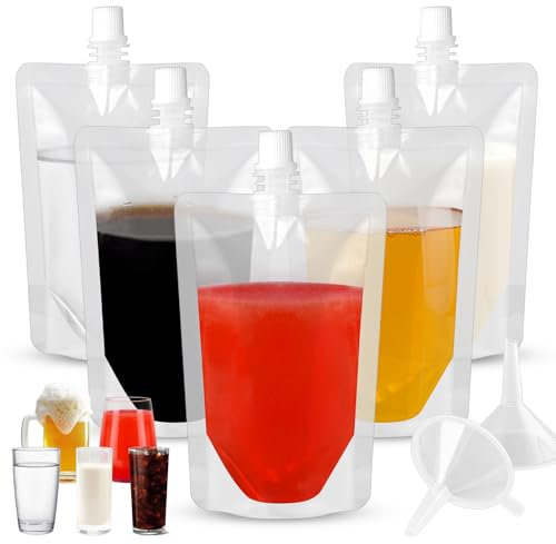 Lot de 10 flasques de voyage avec entonnoir, pochettes à alcool réutilisables pour adultes, sacs à alcool dissimulables en plastique (ouverture droite, 50 ml)