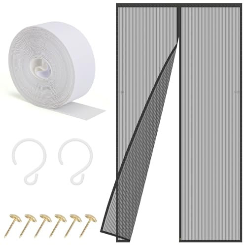 Sylken Magnetic Screen Door, Screen Size 80 x 200 cm, Upgraded Polyester Scratch-Proof, Mesh Net Curtain for Sliding Glass/Double/Patio/French/Front/Back Doors with Strengthened Magnets, Grey