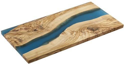 Zassenhaus Servierbrett blau aus Olivenholz & Harz, 45 x 22 x 1,5 cm, handgefertigtes Premium-Brett mit einzigartigem Design, ideal für stilvolles Servieren und Präsentieren von Speisen