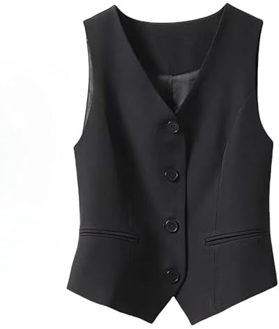 TAIYANYU Women’s Sleeveless Waistcoat, Fully Lined Slim Fit Blazer Vest, V‑Neck Button Down Crop Top for Office Party Daily Wear, Black (UK, Alpha, S, Regular, Regular)