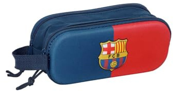 SAFTA F.C. Barcelona 3D - Portatodo Doble 3D, Estuche Infantil, Estuche Niño, Ideal para Niños en Edad Escolar, Cómodo y Versátil, Calidad y Resistencia, 21x6x8 cm