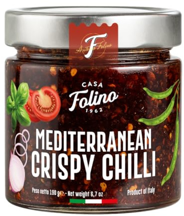 CasaFolino Mediterranean Crispy Chilli – Krispig Krydda med Honung, Extra Virgin Olivolja och Medelhavskryddor – Söt och Stark Chili – 190 g