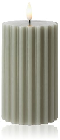 Curator Home Single Wax LED Candle with Grooved Edge – 12.5cm Off White Pillar Candle – Real Wax Flameless Candle, Warm White LED Wick, Battery Operated – Elegant Home Decoration (Dove Grey)