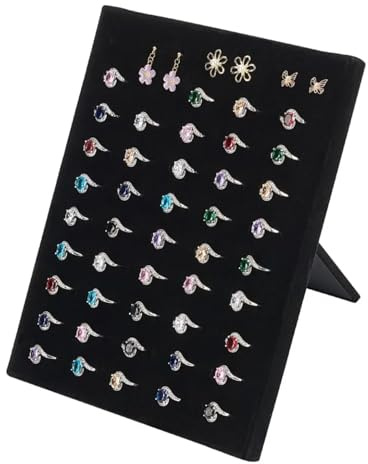 Oyiclyea Velvet Ring Display Stand With 50 Slots Black Tray Holder,Jewellery Stand,Jewelry Storage Rack,Velvet Stands Boards,Stand Padded Ring Display Trays,Suitable for Women and Girls