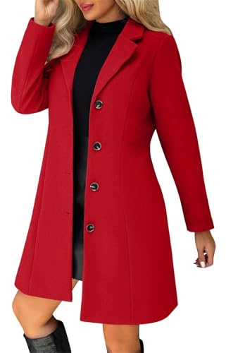 tacniseyw Trench Coats For Women Wool Blend Single Breasted Trench Coats Windproof Thicken Warm Pea Coats Lapel Collar Button Down Mid-Length Overcoat Solid Elegant Outwear Fall Winter Jackets