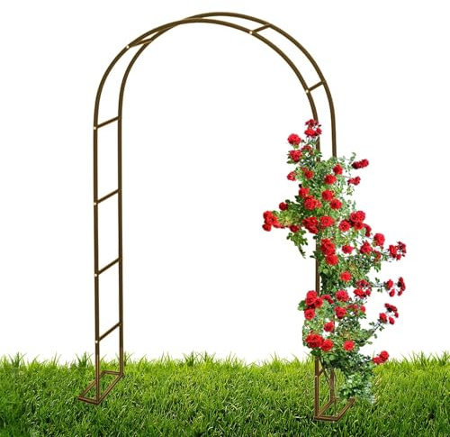 Trädgårdsbågspaljé för klättringsrosor 2,2 m metallrosram med bas, robust stöd för vinrankor och växter, brun finish, 350 x 40 x 220 cm, idealisk trädgårdsdekoration