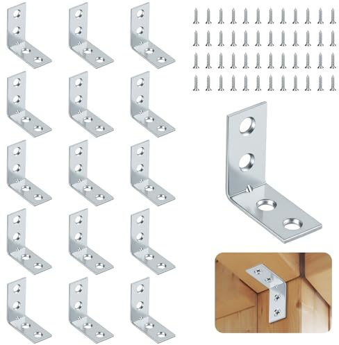 NUTKIT 16 stycken vinkelbeslag, 30x30mm metallhörn 90 grader, galvaniserad hörnmöbelbeslag med borrning och 64 skruvar, möbelbeslag med korrosionsskydd, träförband för DIY möbelskåp