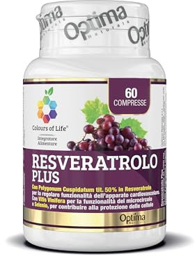 Colours of Life Resveratrolo Plus - Integratore di Resveratrolo - Antiossidante, Supporta la normale Funzionalità dell'Apparato Cardiovascolare - Senza Glutine e Vegano, 60 Compresse