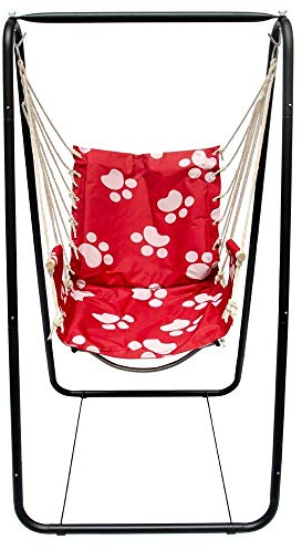 Hängesesselgestell mit Hängestuhl Schaukel für Kinder und Erwachsene Komplettset Metall-Gestell mit Hängesitz in Rot für Innen und Außen