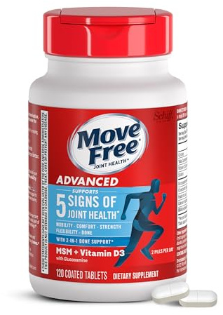 Move Free Advanced Glucosamine Chondroitin MSM + Vitamin D3 Joint Support Supplement, Supports Mobility Comfort Strength Flexibility & Bone + Immune Health - 120 Tablets (40 servings)*