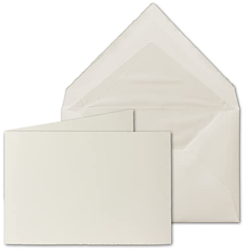 NEUSER PAPIER 20x Vintage Kartenset aus Büttenpapier - DIN B6 Faltkarten mit Briefumschläge gefüttert - querdoppelt 113 x 175 mm - Naturweiß - Einladungskarten Set
