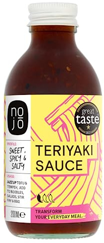 Nojó Teriyaki Sauce – Vegan Japanese Sauce – Delicious Full-Bodied Richness with Togarashi for Vegetables, Stir Frys and Marinades – 1 x 200ml Glass Bottle - Dairy & Gluten Free