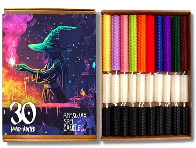 Phoenix Candle Company - Set di 30 candele in cera d'api, arrotolate a mano, colori assortiti