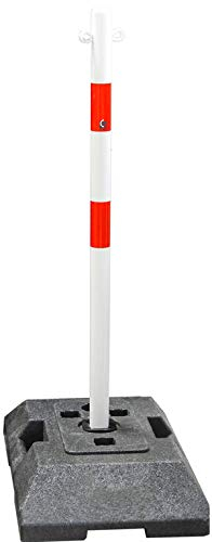 UvV UVKS Kettenpfosten Absperrpfosten Stahl 1m x Ø42mm Verzinkt weiß + 18 kg rote Reflexstreifen (1)