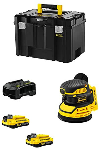 Ponceuse Excentrique STANLEY FatMax SFMCW220D2T (2 Batteries de 2,0 Ah + Chargeur + TSTAK VI)